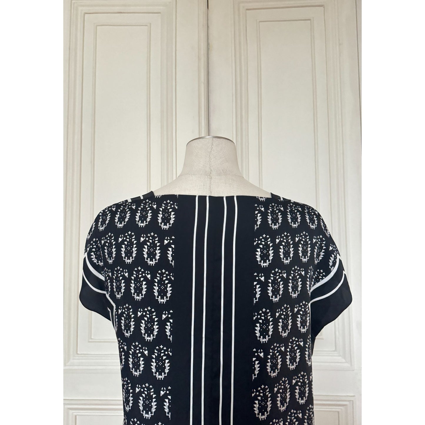 Black &amp; White Printed Silk Dress 