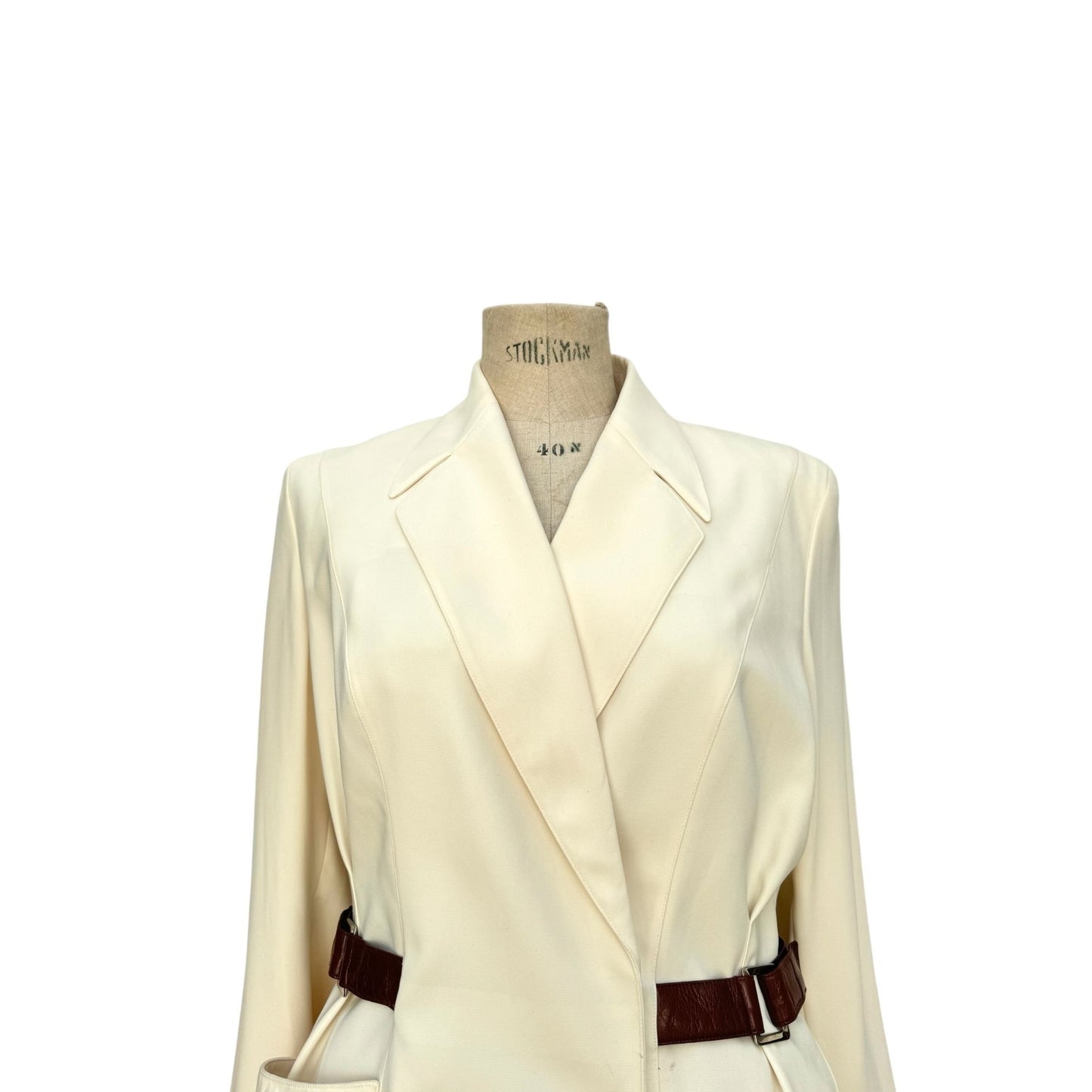 1990s Cream Blazer with Brown Leather Like Accents