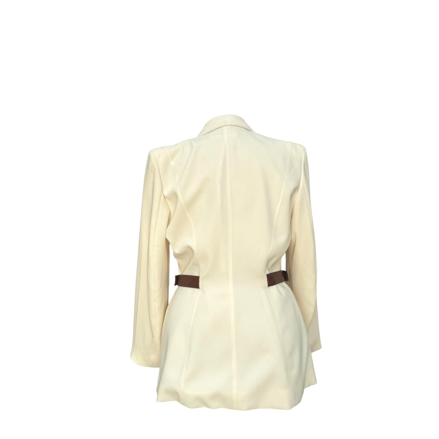 1990s Cream Blazer with Brown Leather Like Accents