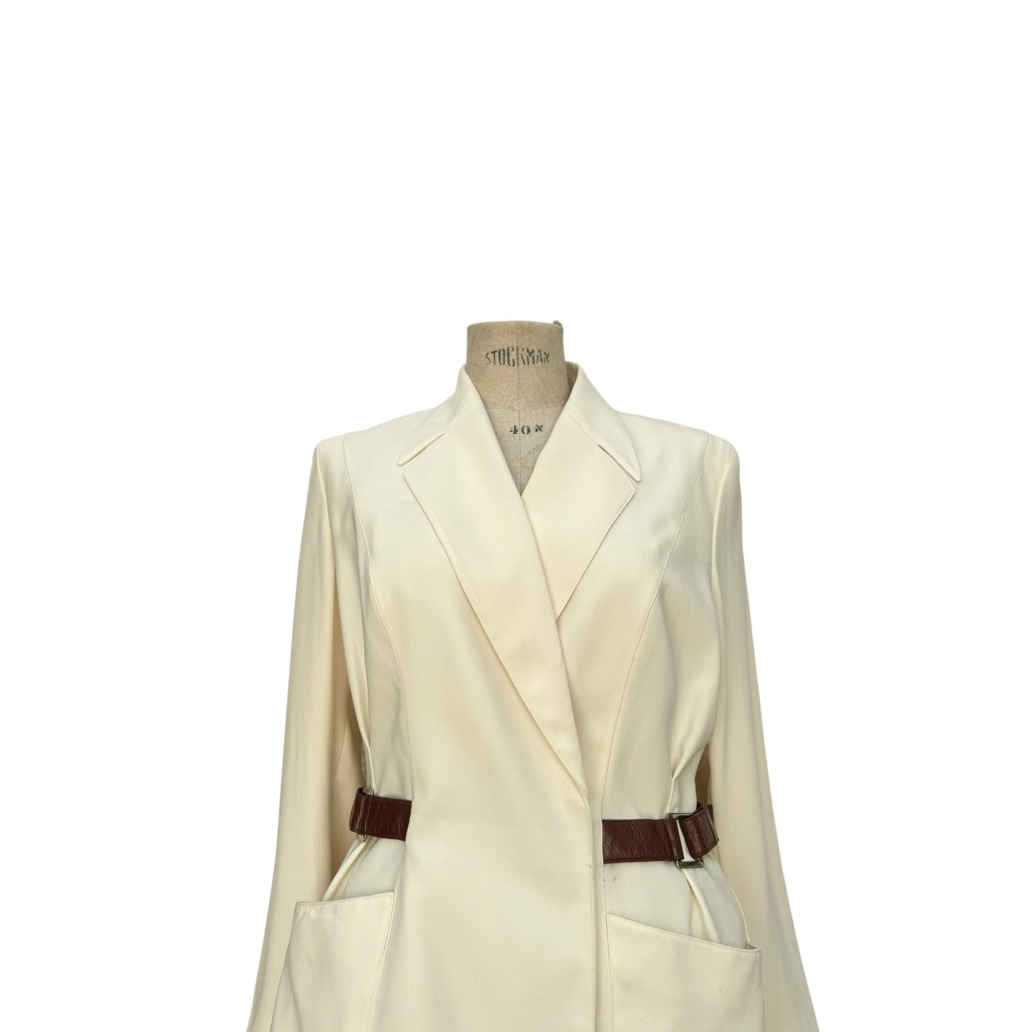 1990s Cream Blazer with Brown Leather Like Accents