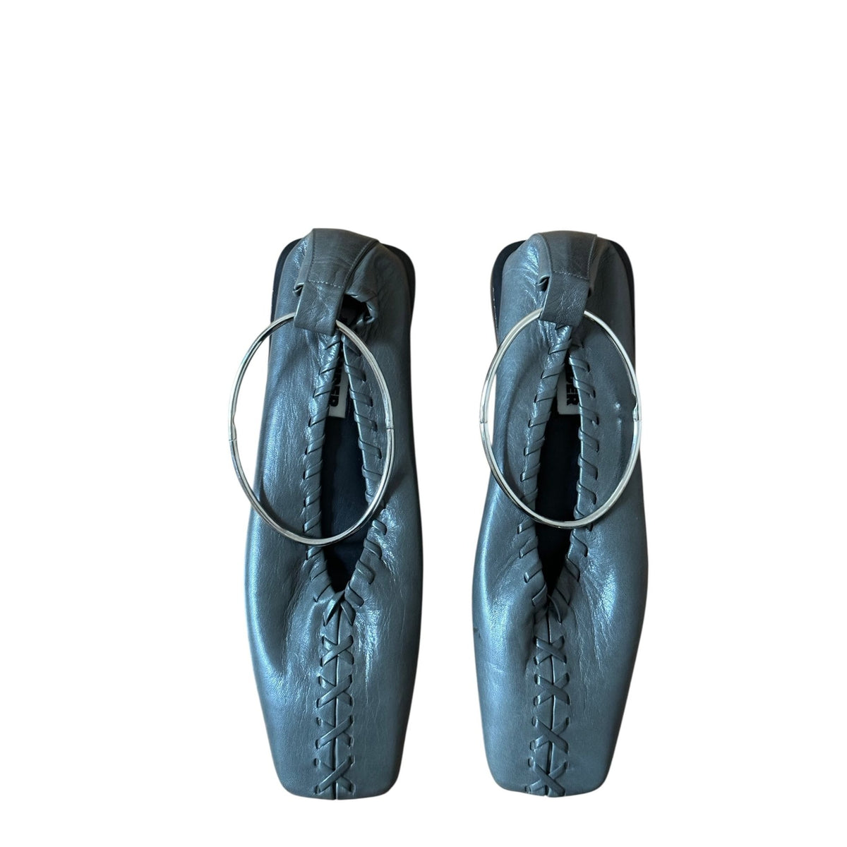 Grey Leather Oversized Ring Sandals / Flats
