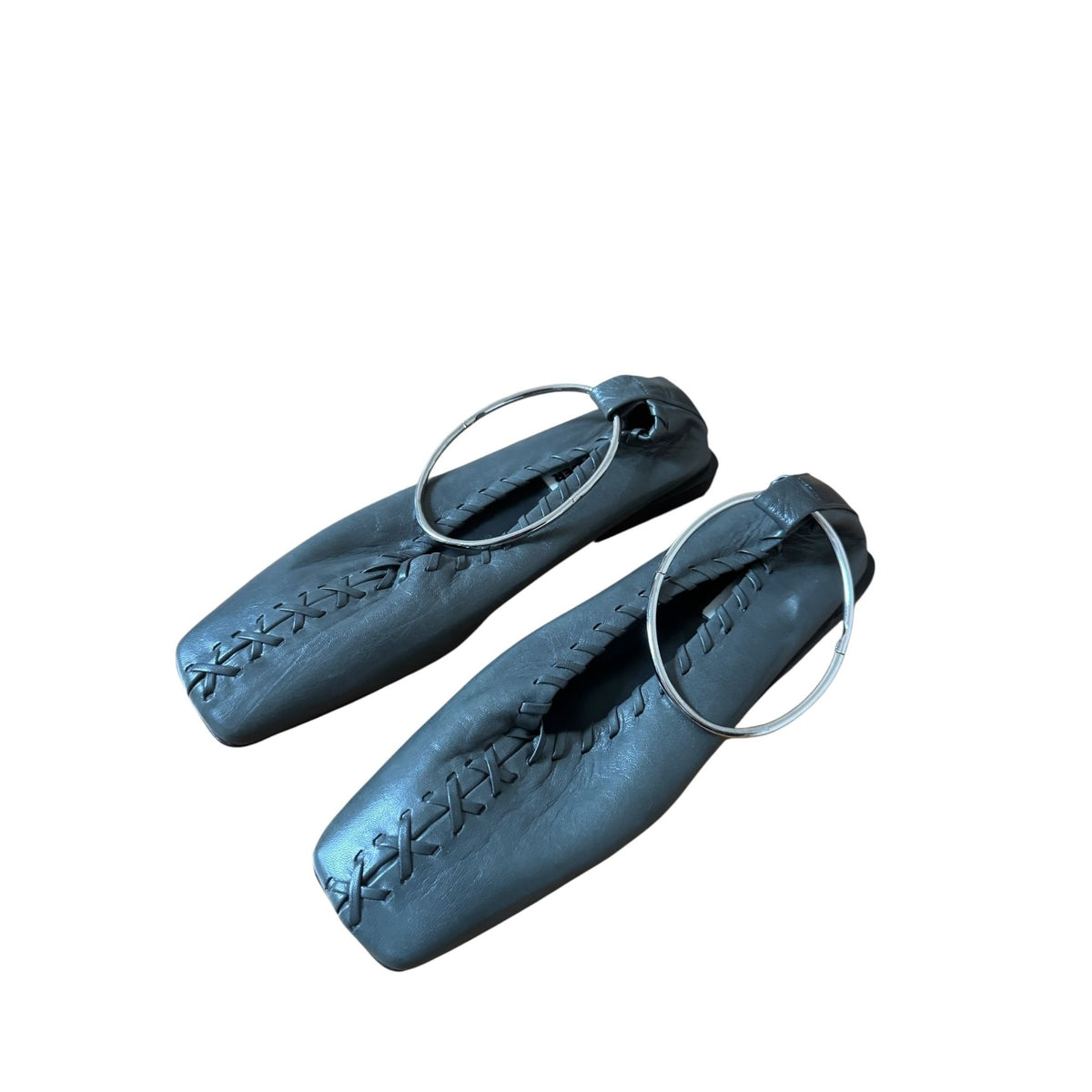 Grey Leather Oversized Ring Sandals / Flats