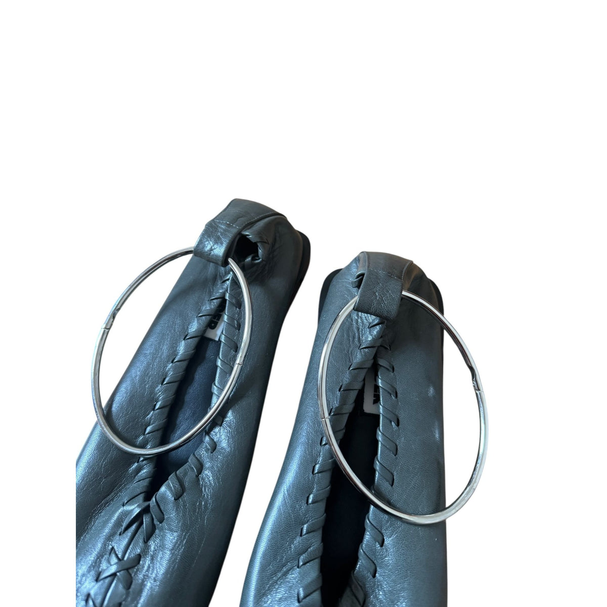 Grey Leather Oversized Ring Sandals / Flats
