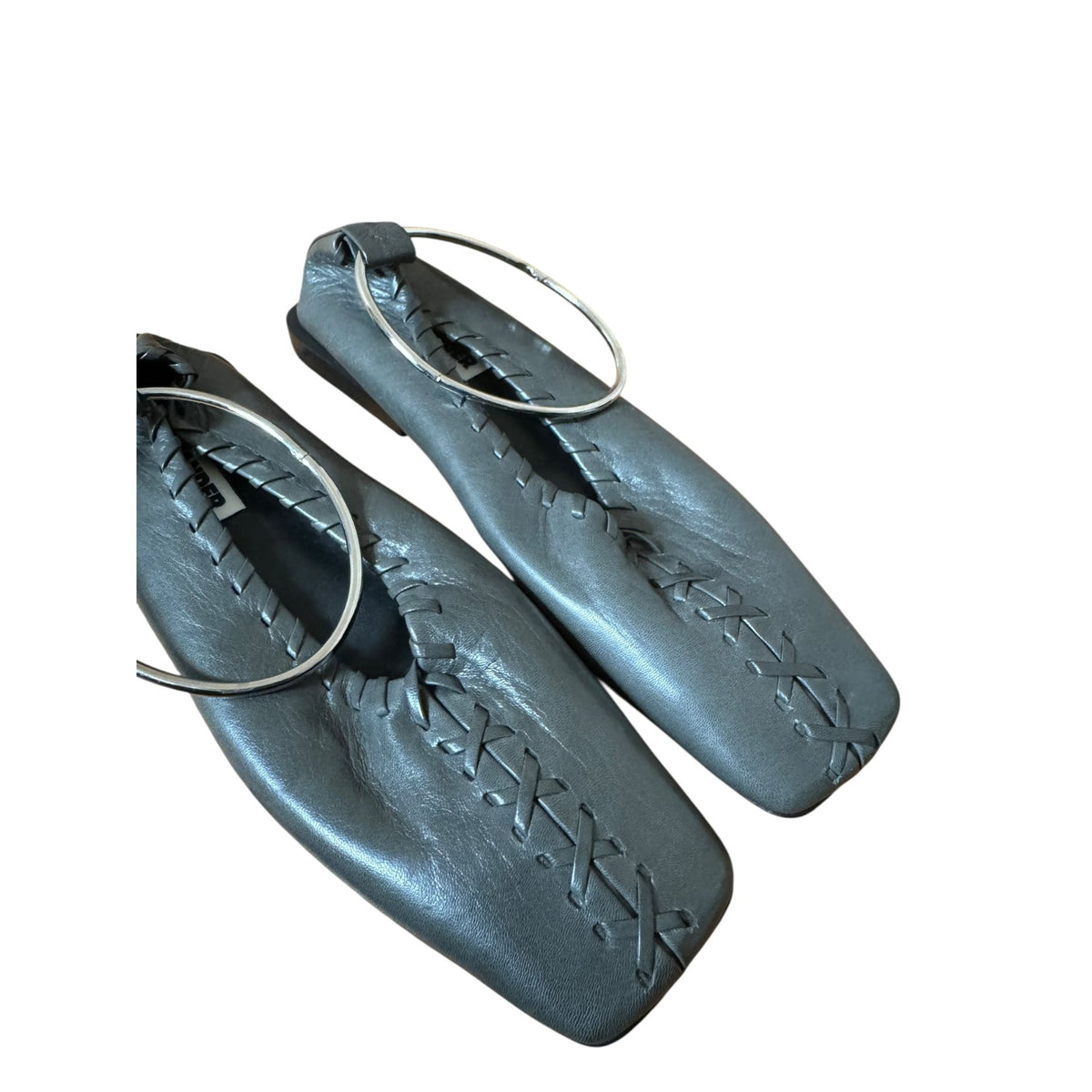 Grey Leather Oversized Ring Sandals / Flats