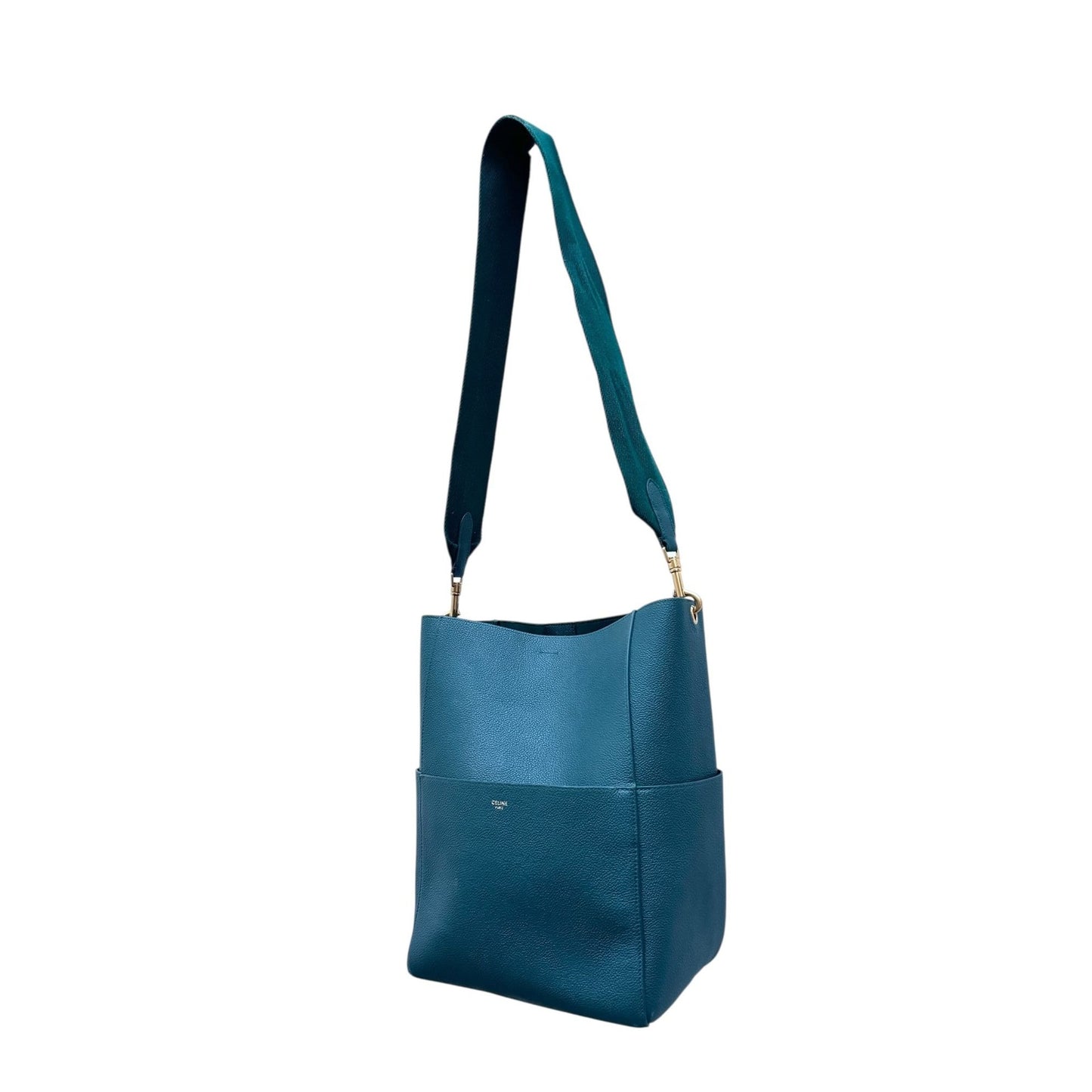Sangle Bucket Bag in Green Grained Leather