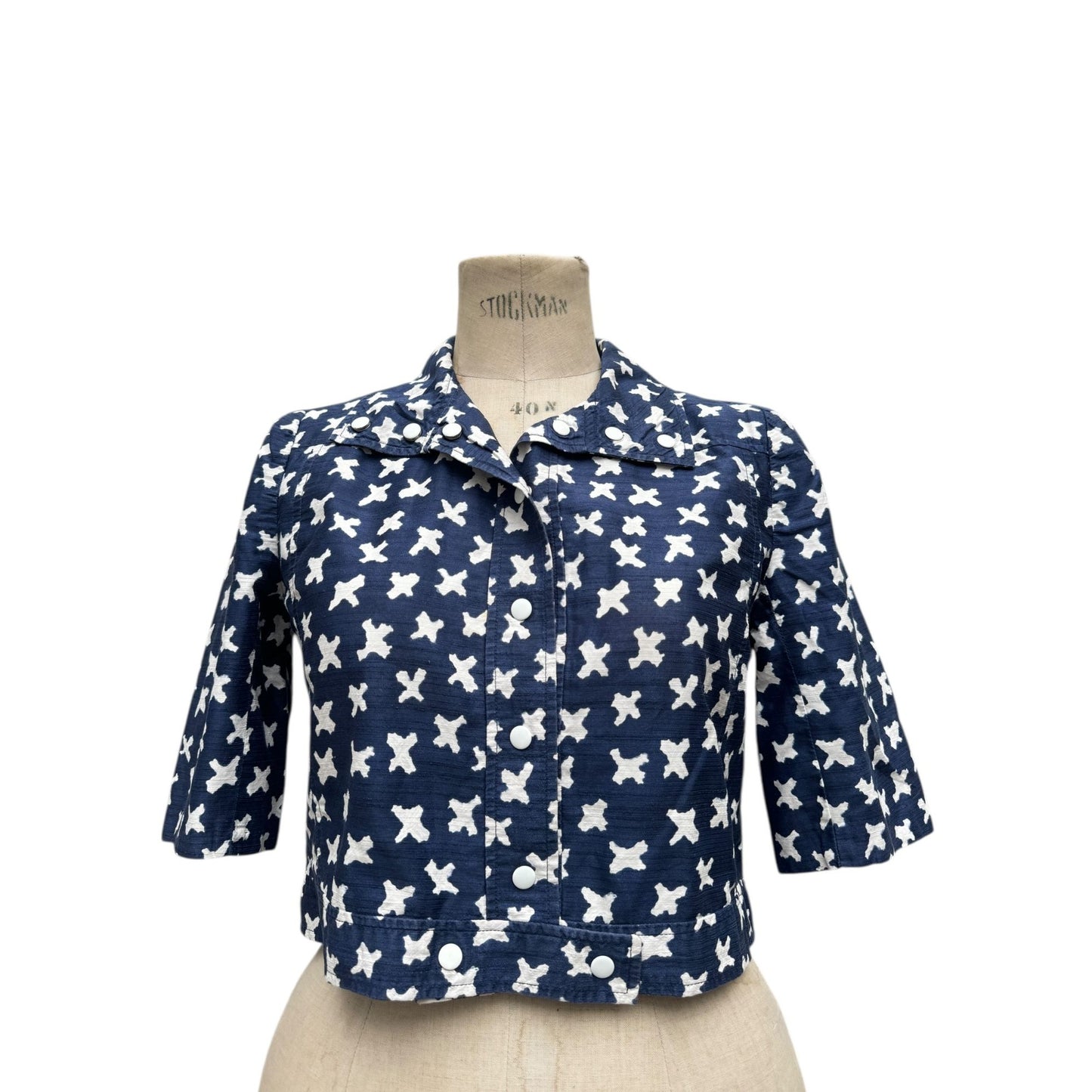 Vintage Navy & White Short Sleeve Cropped Jacket