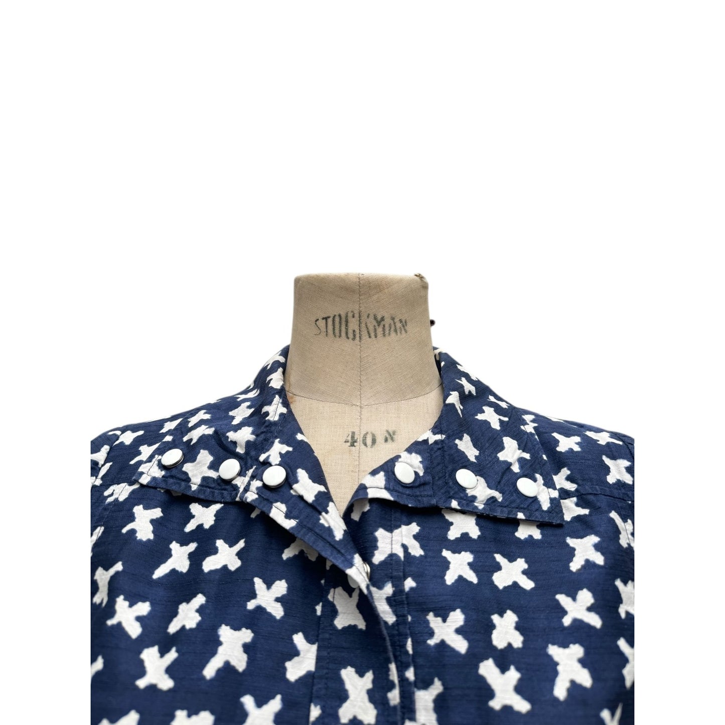 Vintage Navy & White Short Sleeve Cropped Jacket