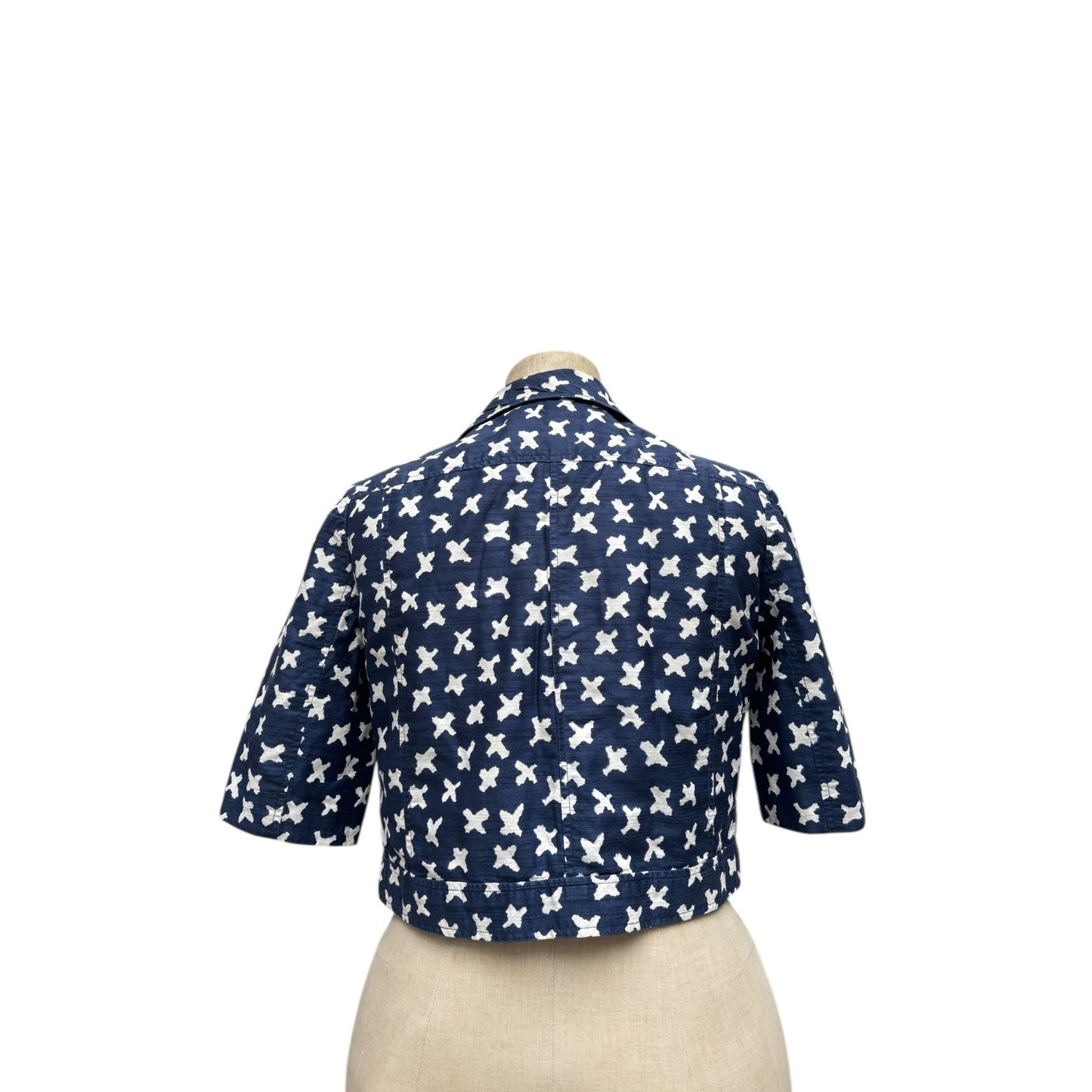 Vintage Navy & White Short Sleeve Cropped Jacket