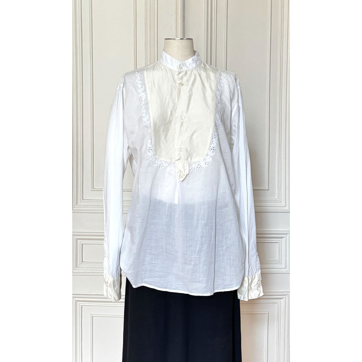 SS 2004 White Cotton &amp; Silk Romantic Bib Shirt