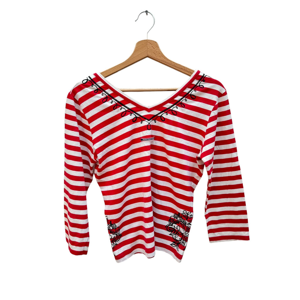 White Red Striped V Neck