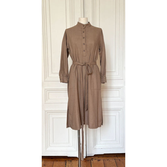 SS 1970 Beige Linen-Cotton Belted Shirt Dress
