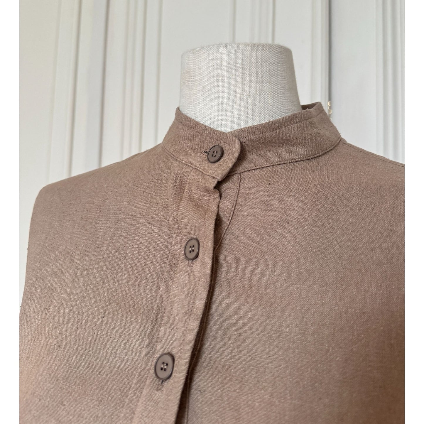 SS 1970 Beige Linen-Cotton Belted Shirt Dress