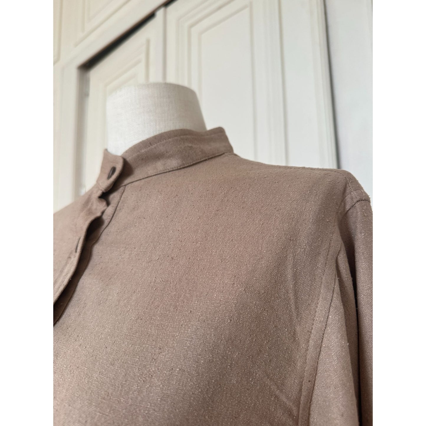 SS 1970 Beige Linen-Cotton Belted Shirt Dress