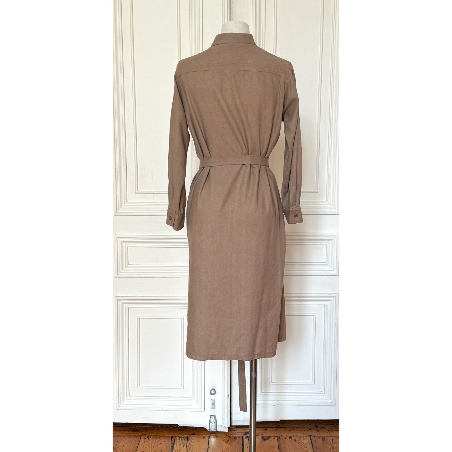 SS 1970 Beige Linen-Cotton Belted Shirt Dress