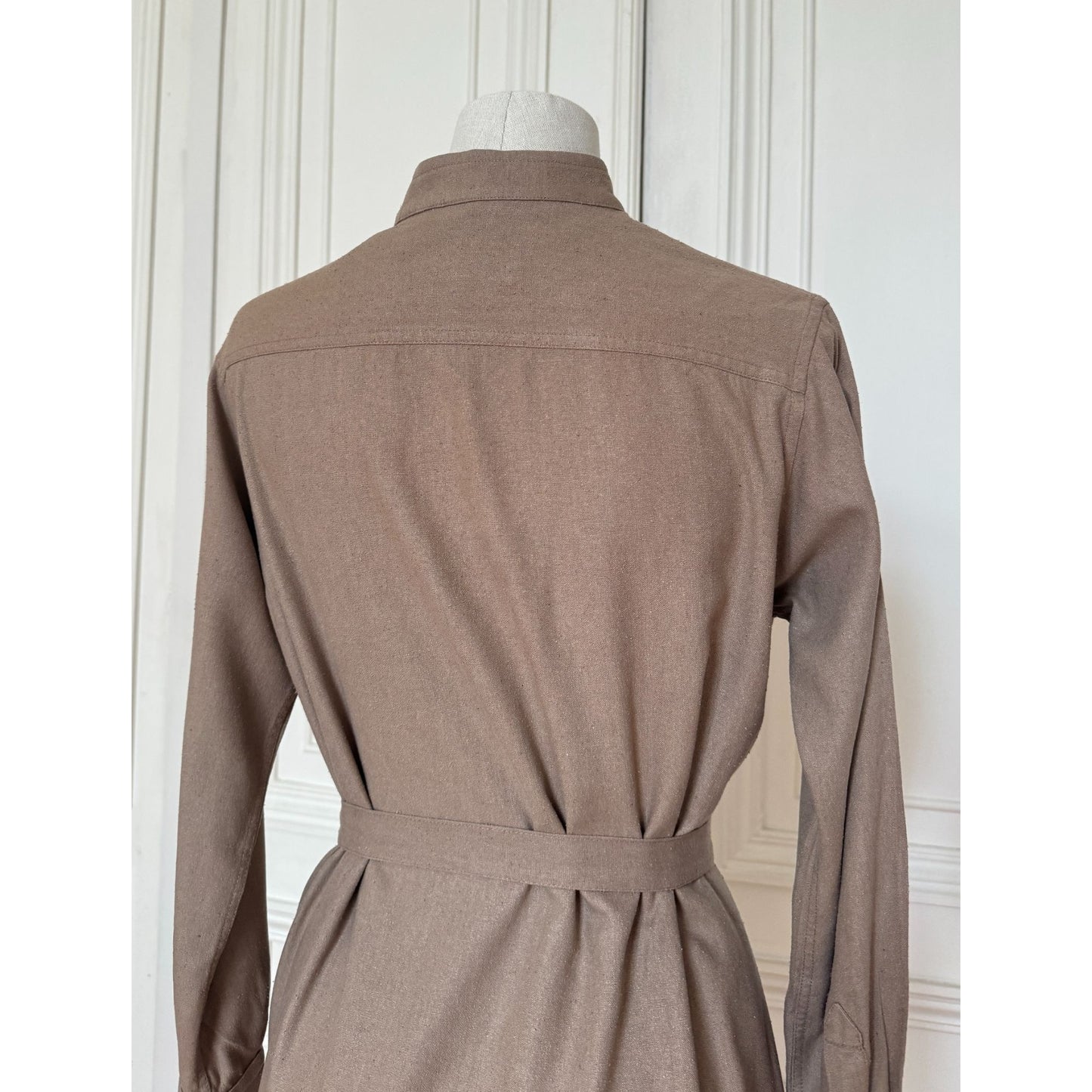 SS 1970 Beige Linen-Cotton Belted Shirt Dress