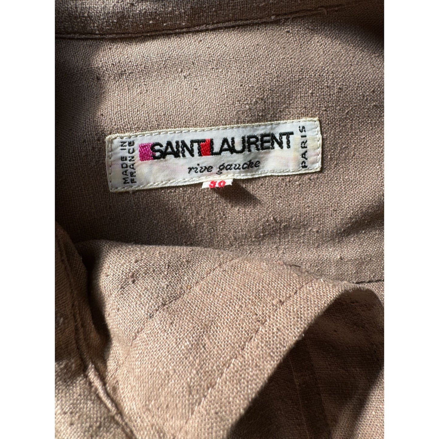 SS 1970 Beige Linen-Cotton Belted Shirt Dress
