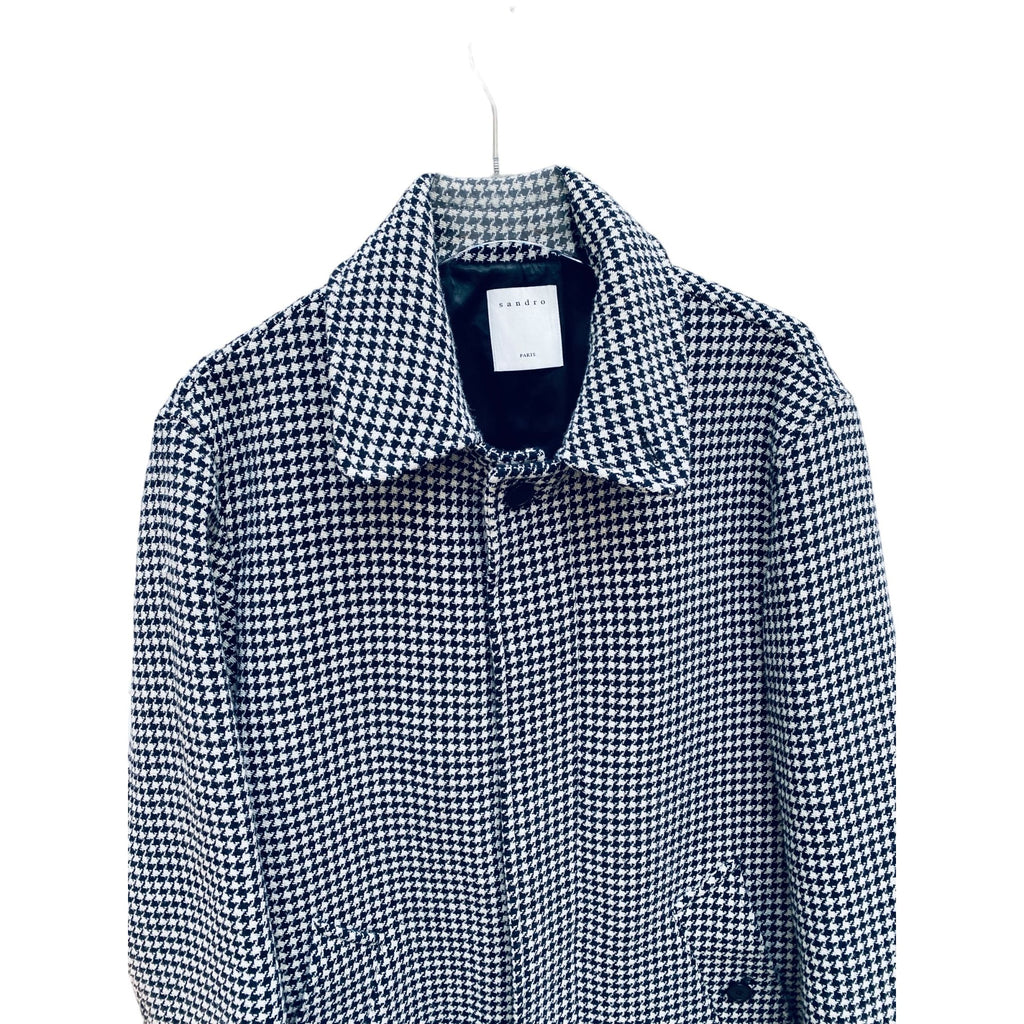 White Black Houndstooth Wool Coat