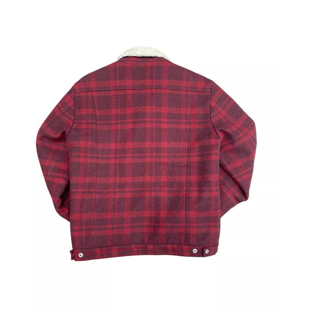 Red Wool check shearling jacket Sherpa Lined