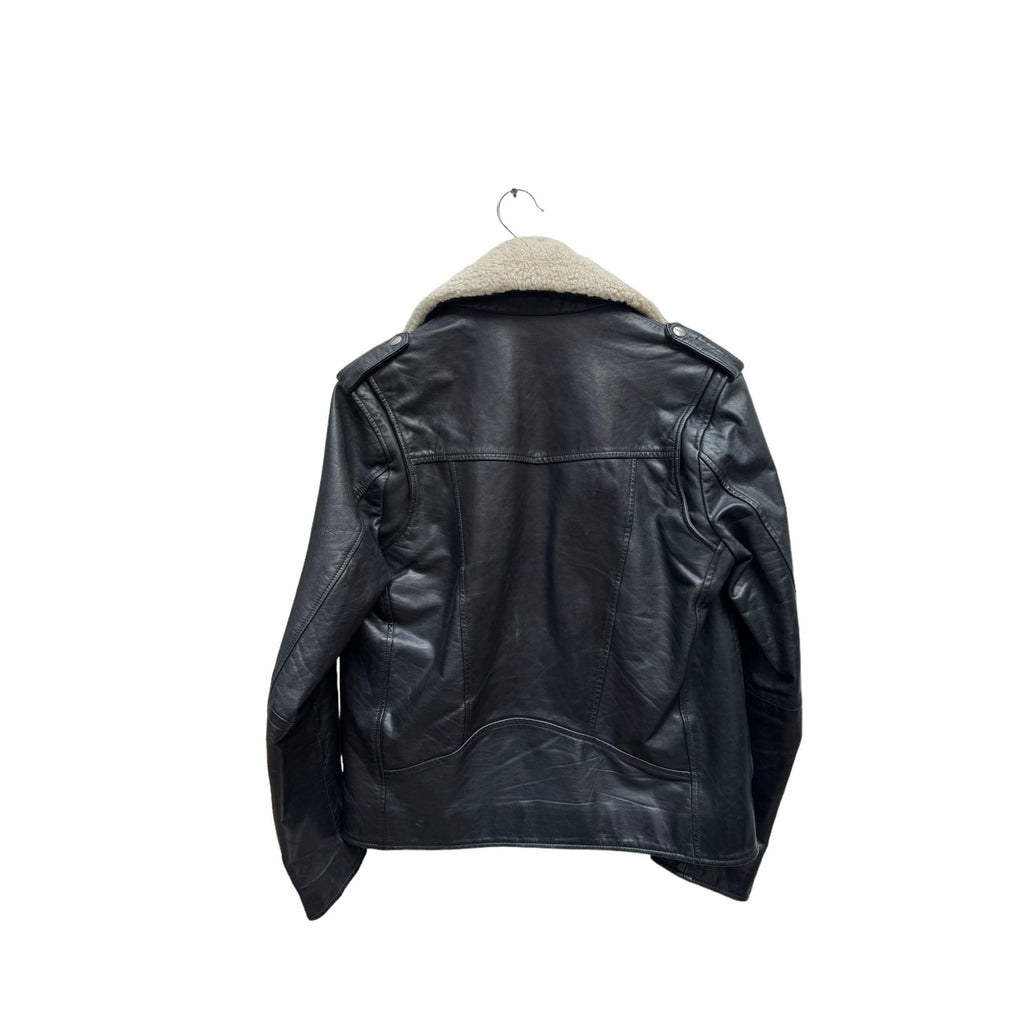 Black Biker Jacket  Detachable Sheepskin Collar