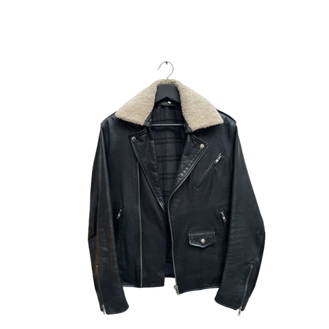 Black Biker Jacket  Detachable Sheepskin Collar