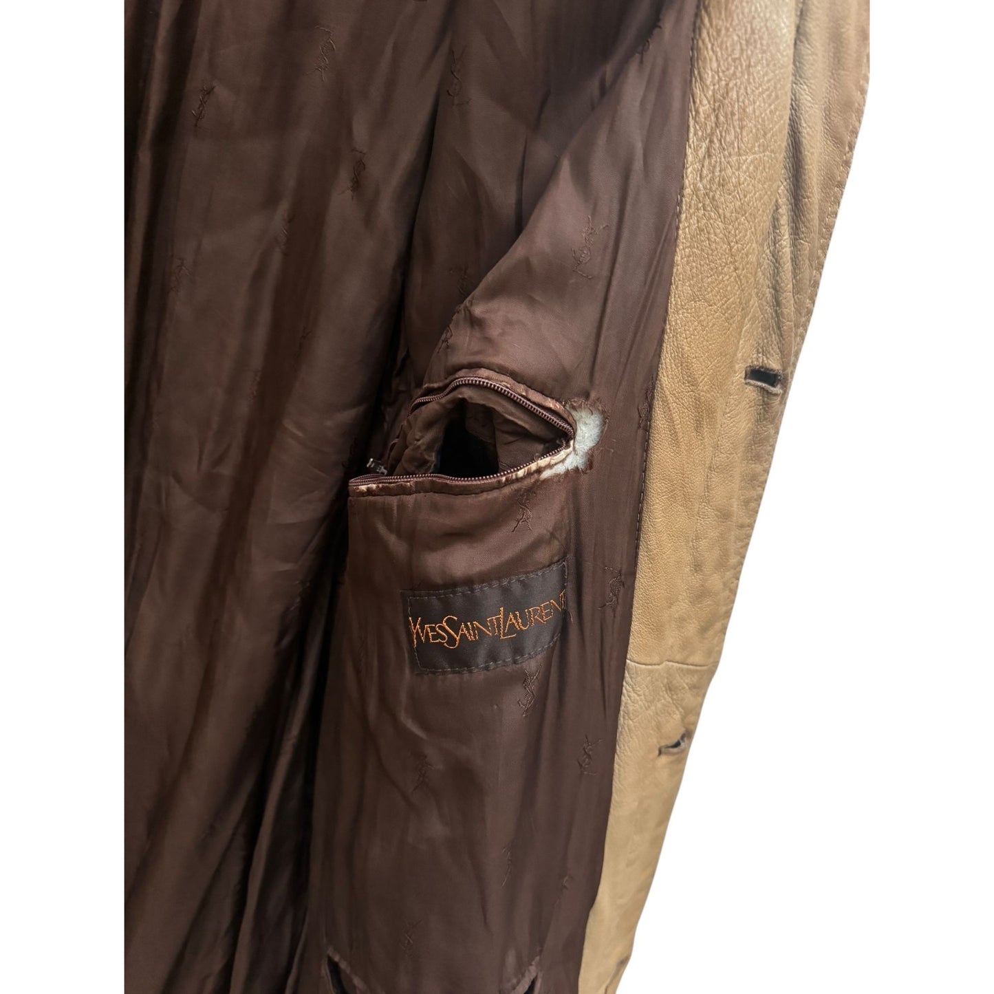 Vintage Beige Leather Coat 