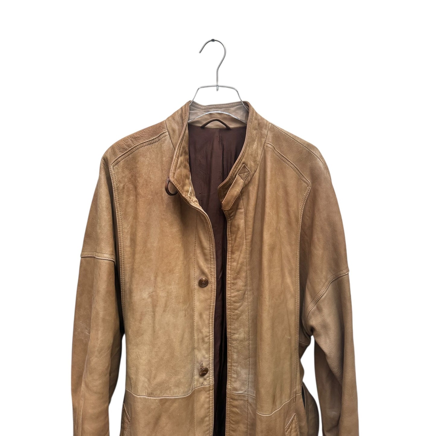 Vintage Beige Leather Coat 