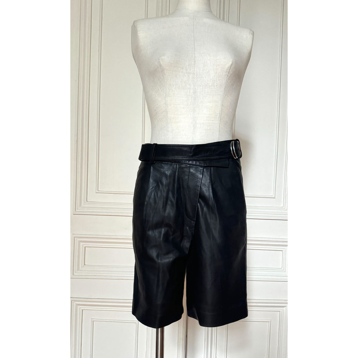 Black Lamb Leather Belted Shorts