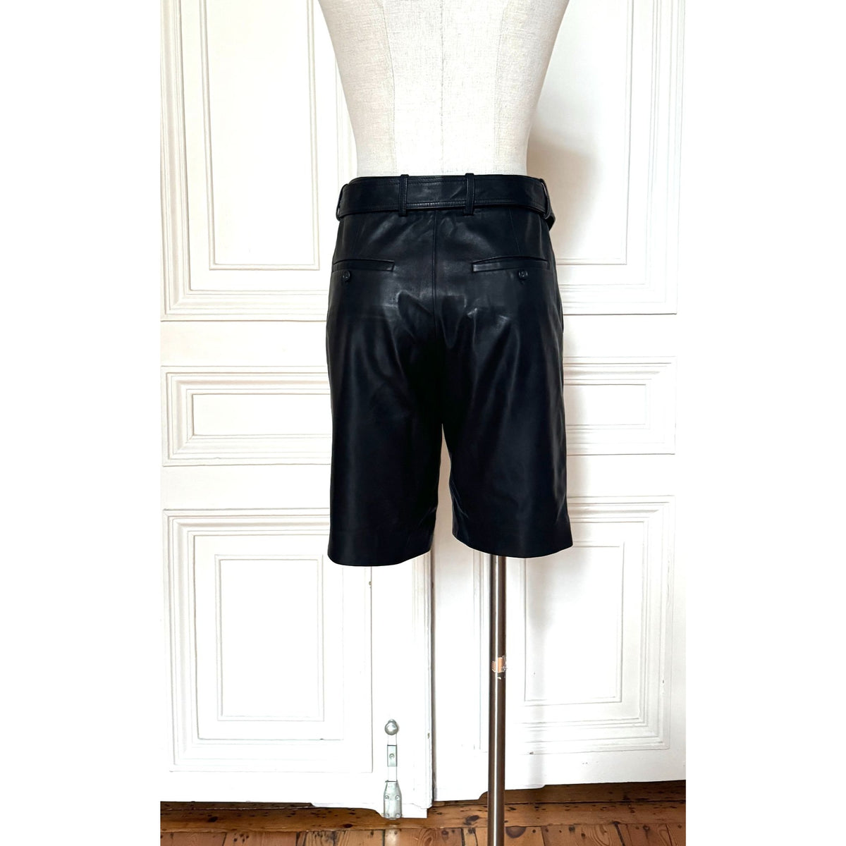 Black Lamb Leather Belted Shorts