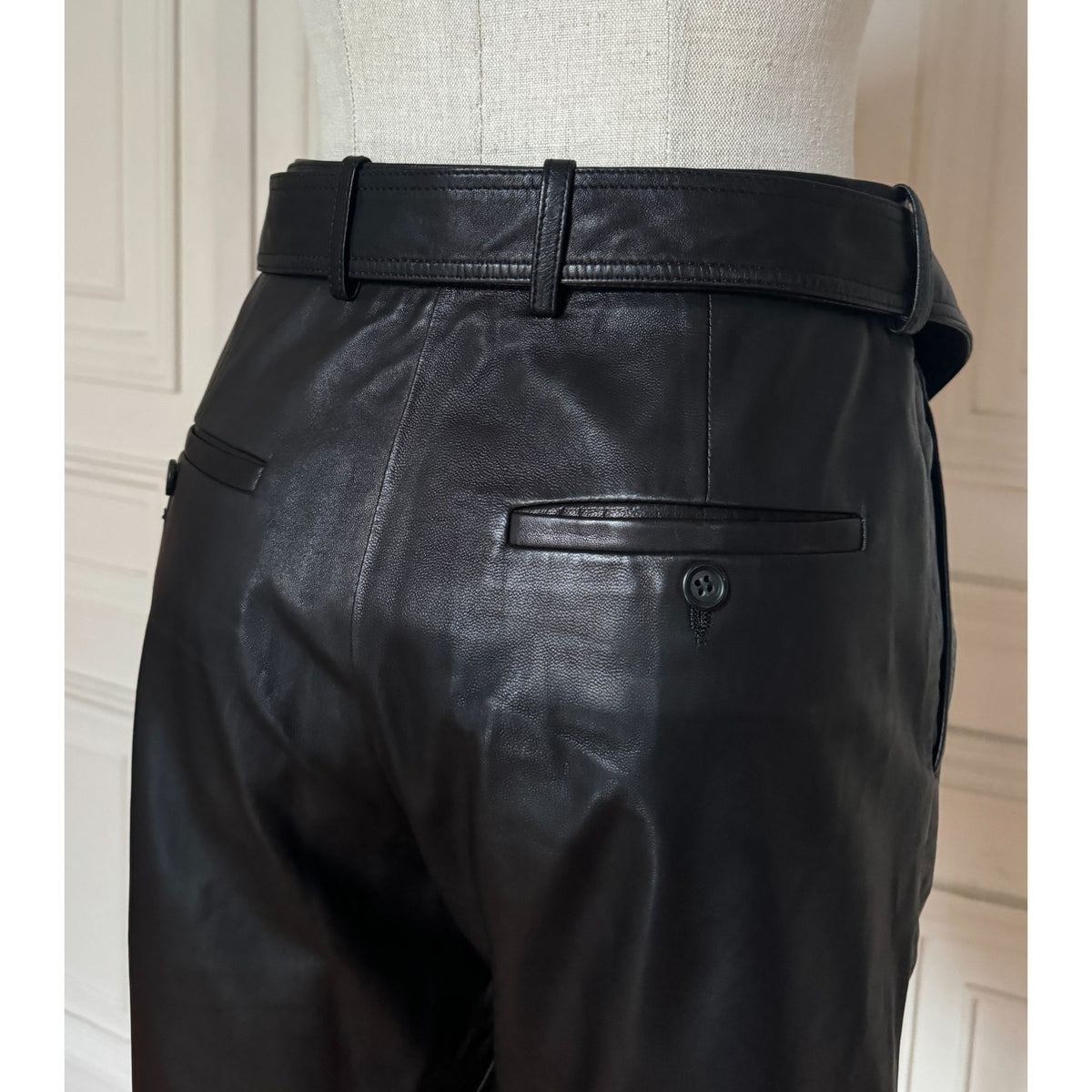 Black Lamb Leather Belted Shorts