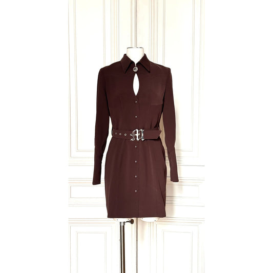 1990s Vintage Brown Belted Shirt Dress