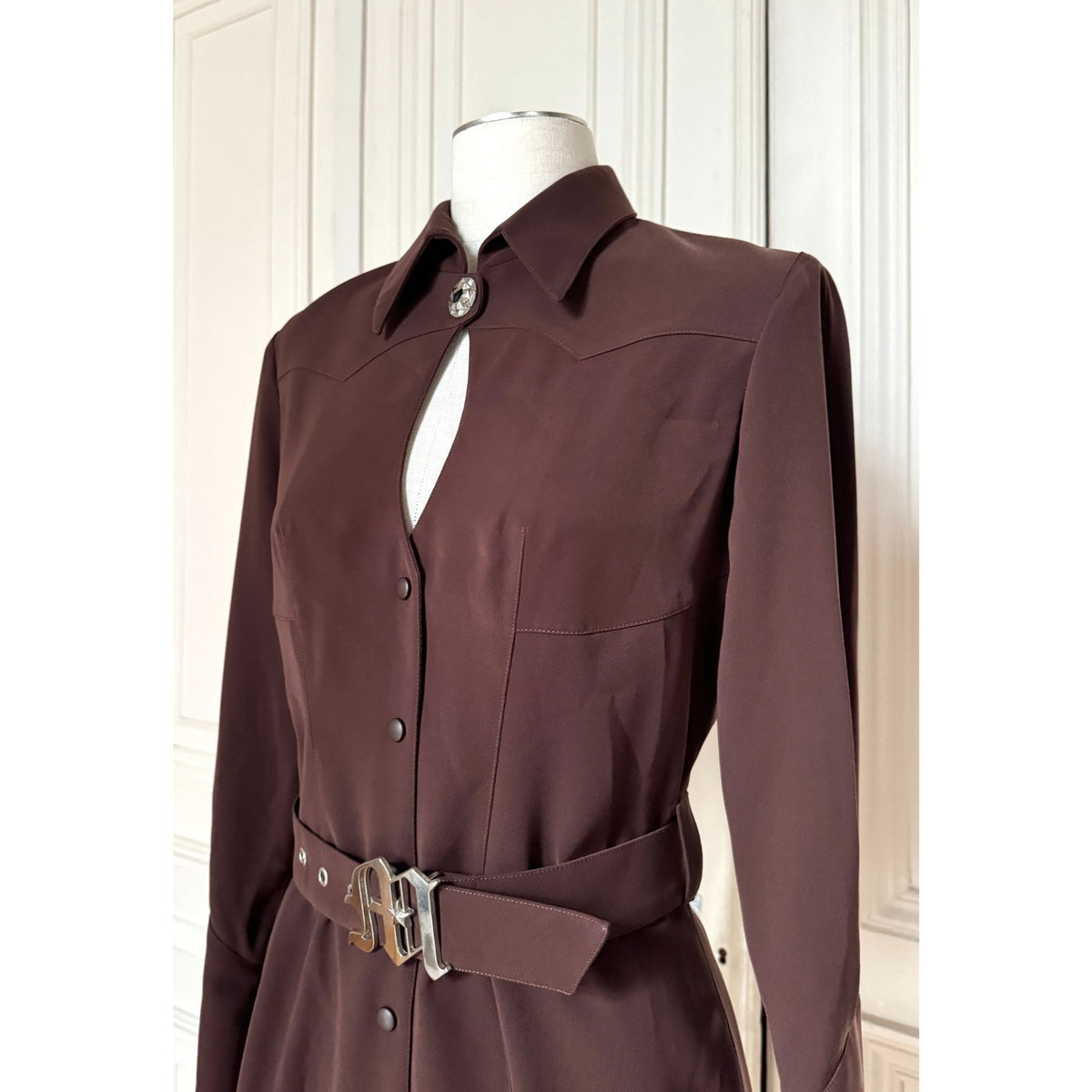 1990s Vintage Brown Belted Shirt Dress