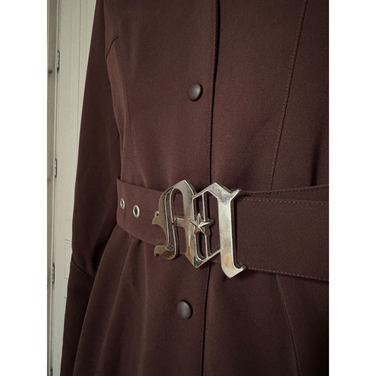 1990s Vintage Brown Belted Shirt Dress