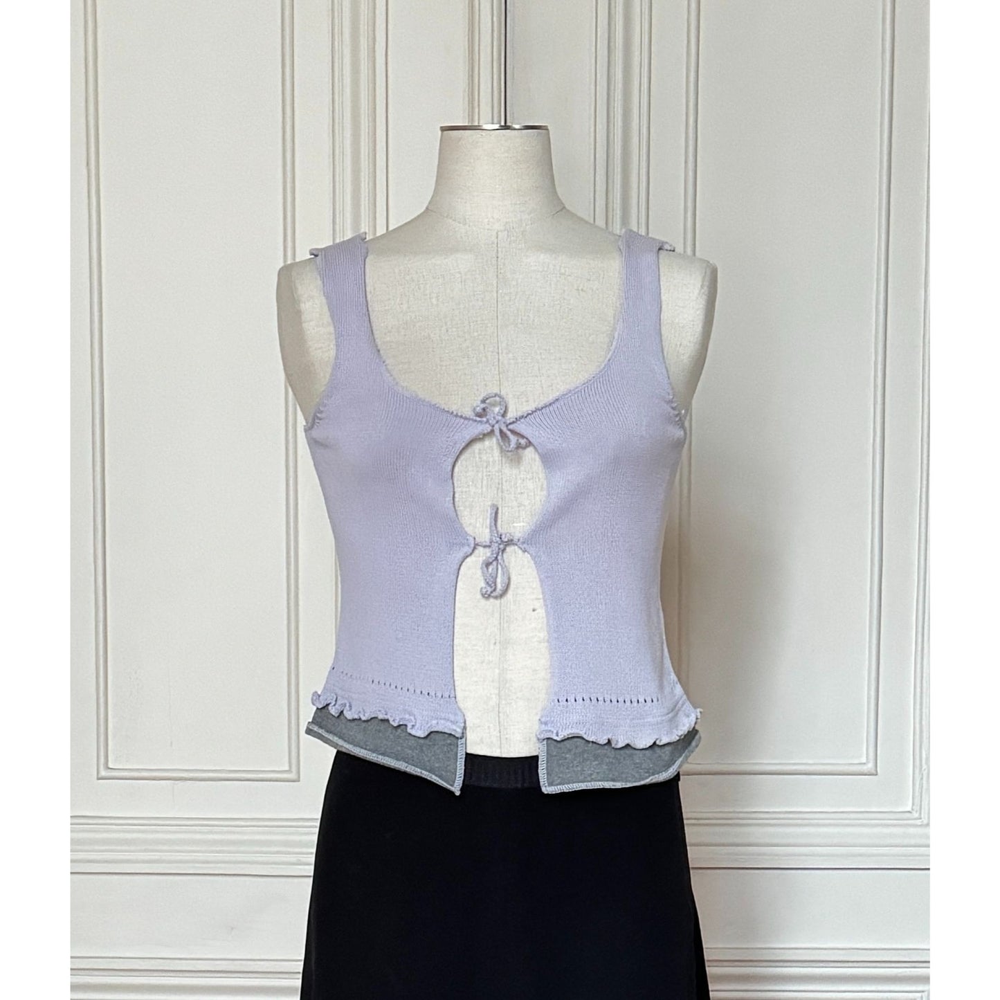 2000s Lilac Cotton Knit Tie-Front Top