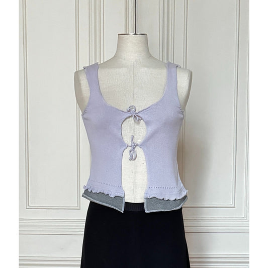 2000s Lilac Cotton Knit Tie-Front Top