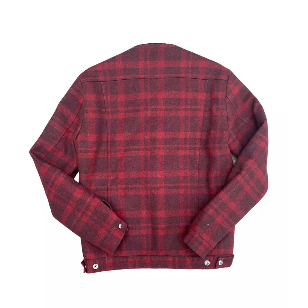 Red Wool check  Shearling jacket Sherpa Lined 