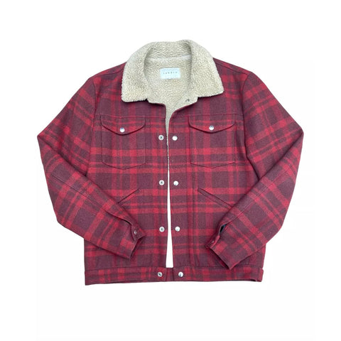 Red Wool check shearling jacket Sherpa Lined