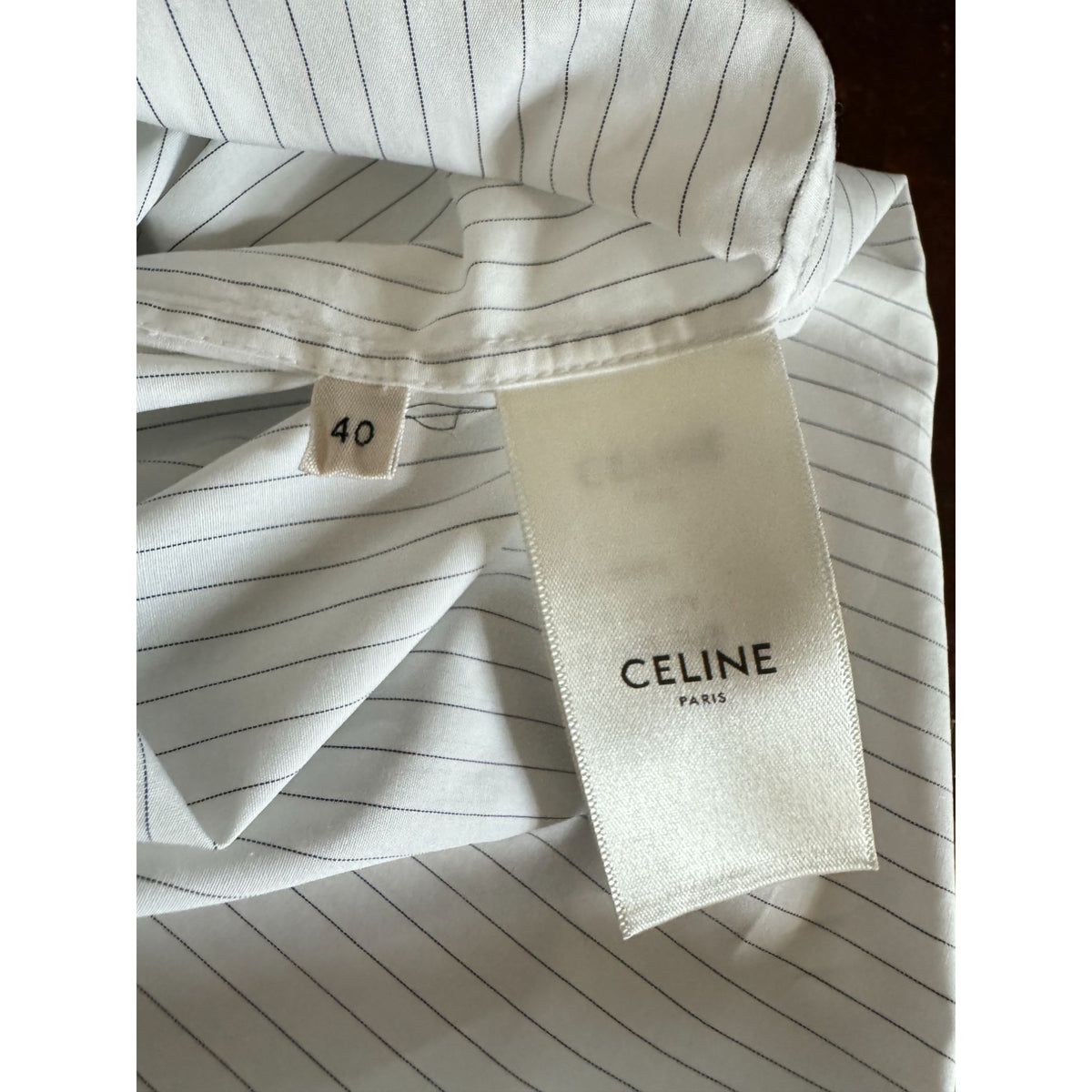 White Pinstriped Ruffle-Collar Shirt