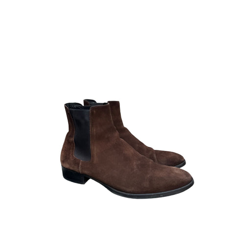 Brown Suede Chelsea Boots Cuban Heel