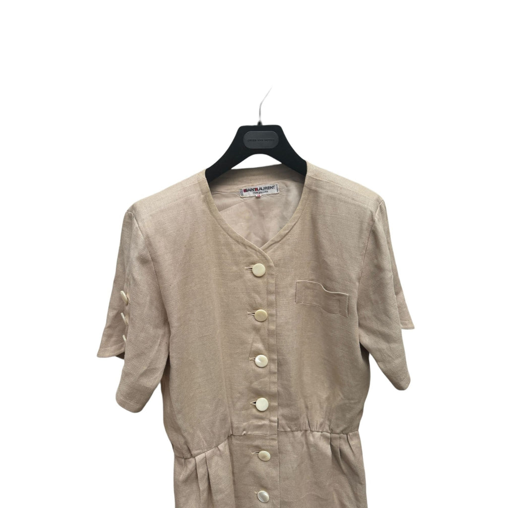 Vintage 1970s  Beige Linen Dress