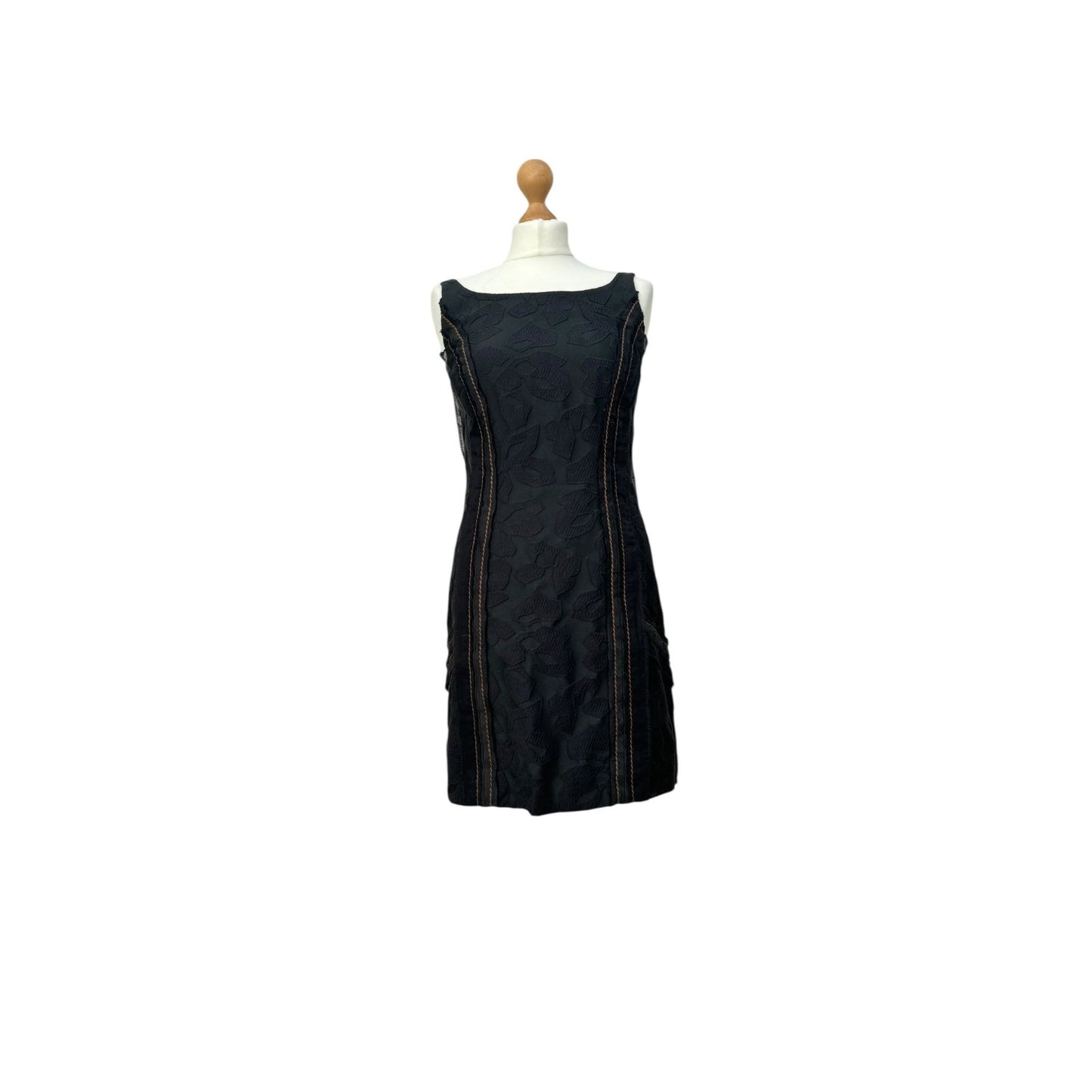 Black Textured Cotton-Silk Blend Dress