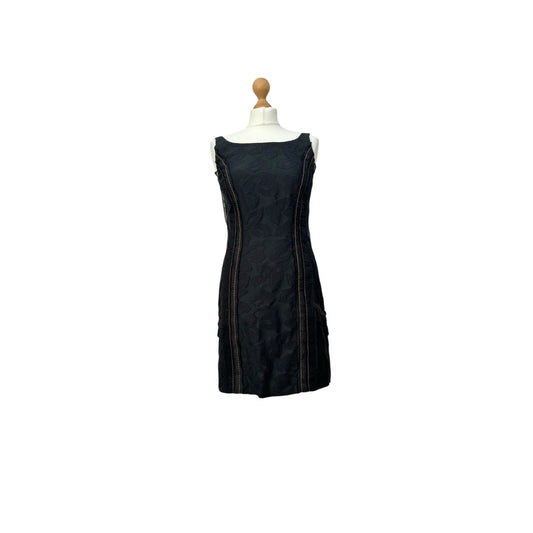 Black Textured Cotton-Silk Blend Dress