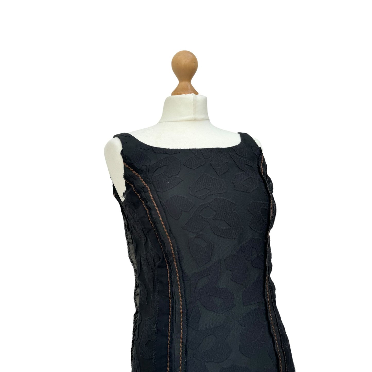 Black Textured Cotton-Silk Blend Dress