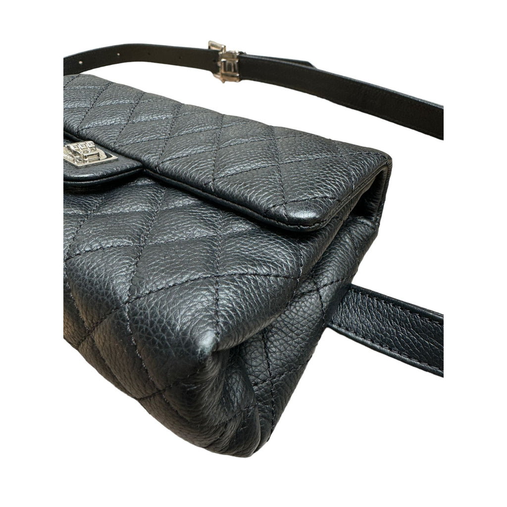 Grained Calfskin Quilted 2.55 Flap Belt Bag Clutch in Black