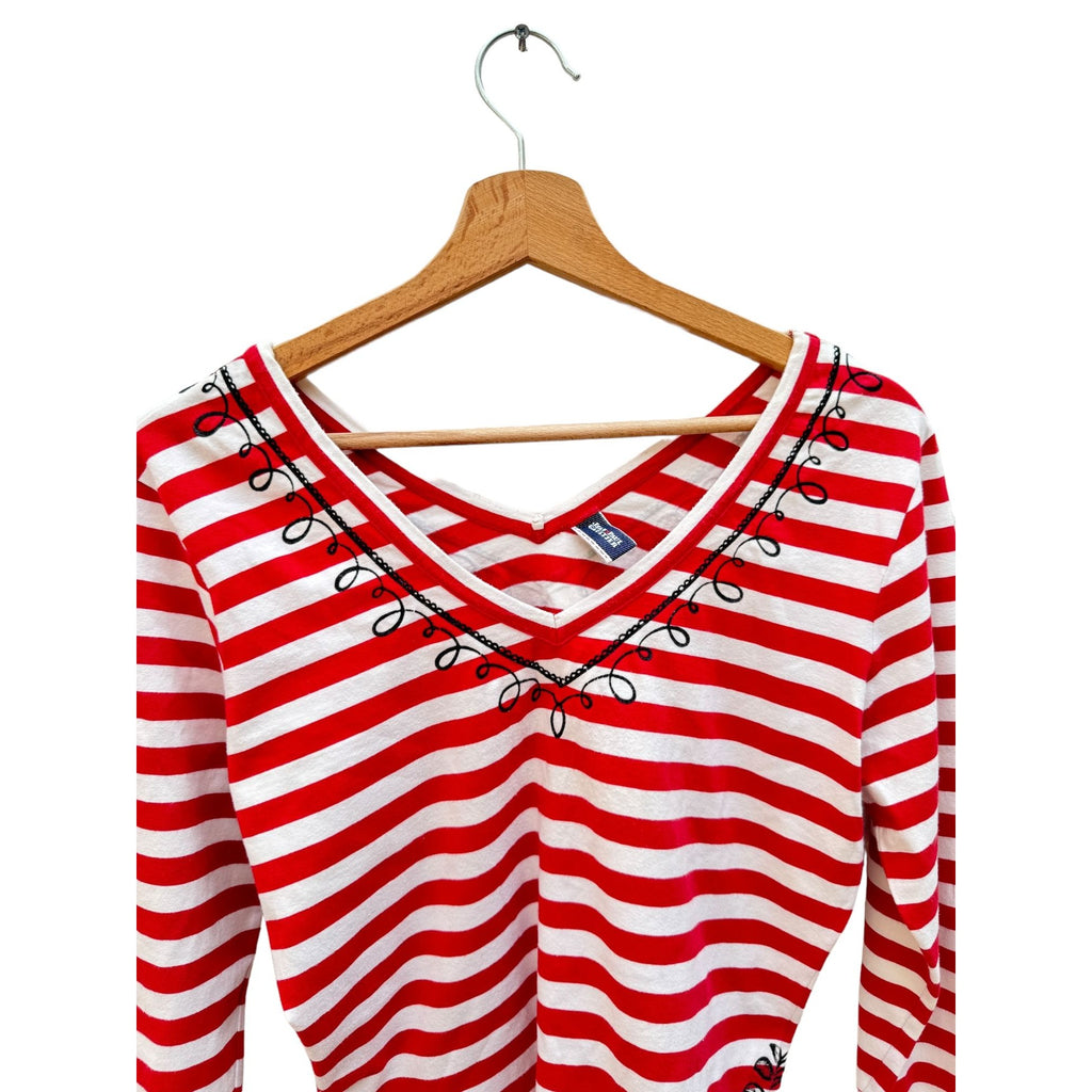 White Red Striped V Neck