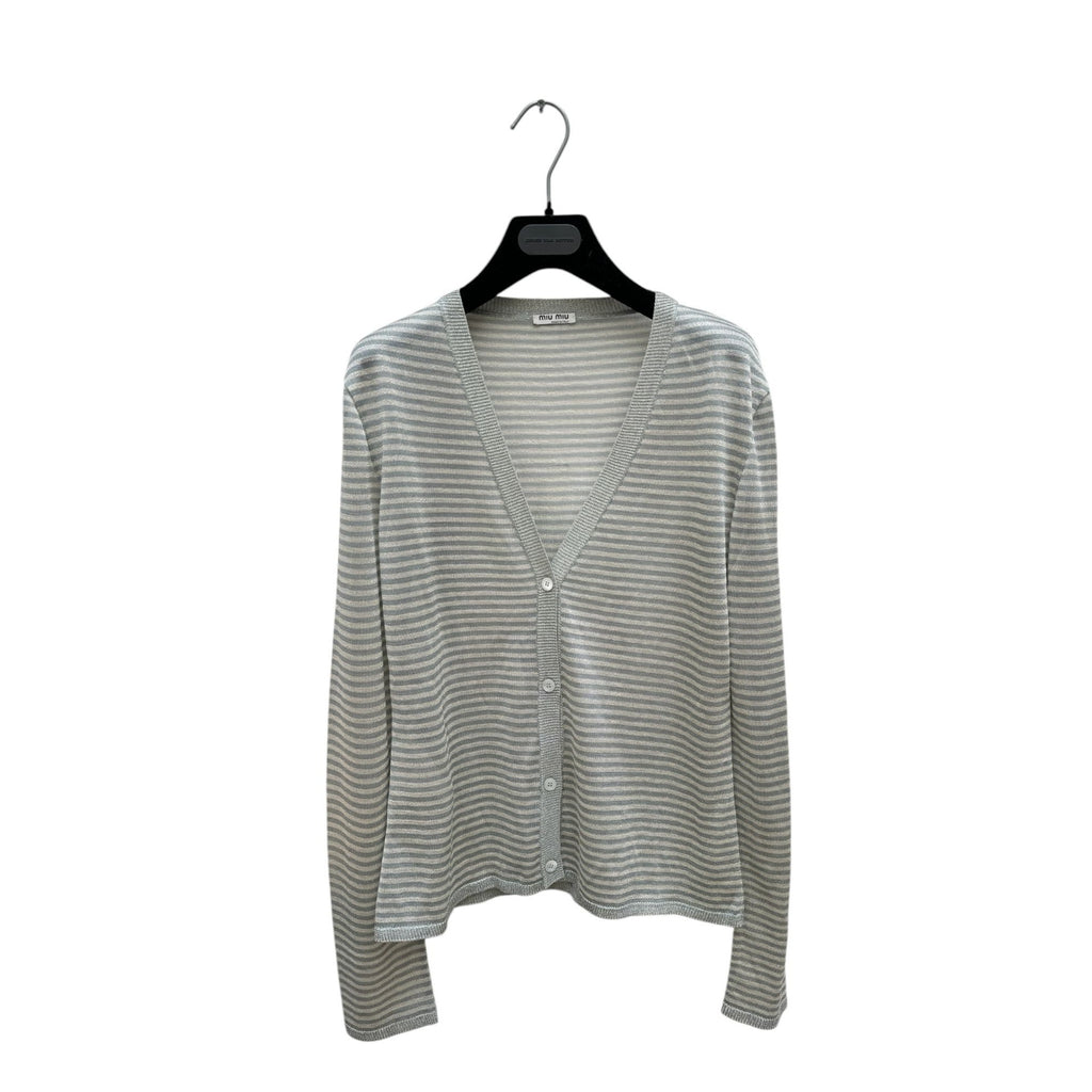 Grey Striped Shiny Cardigan