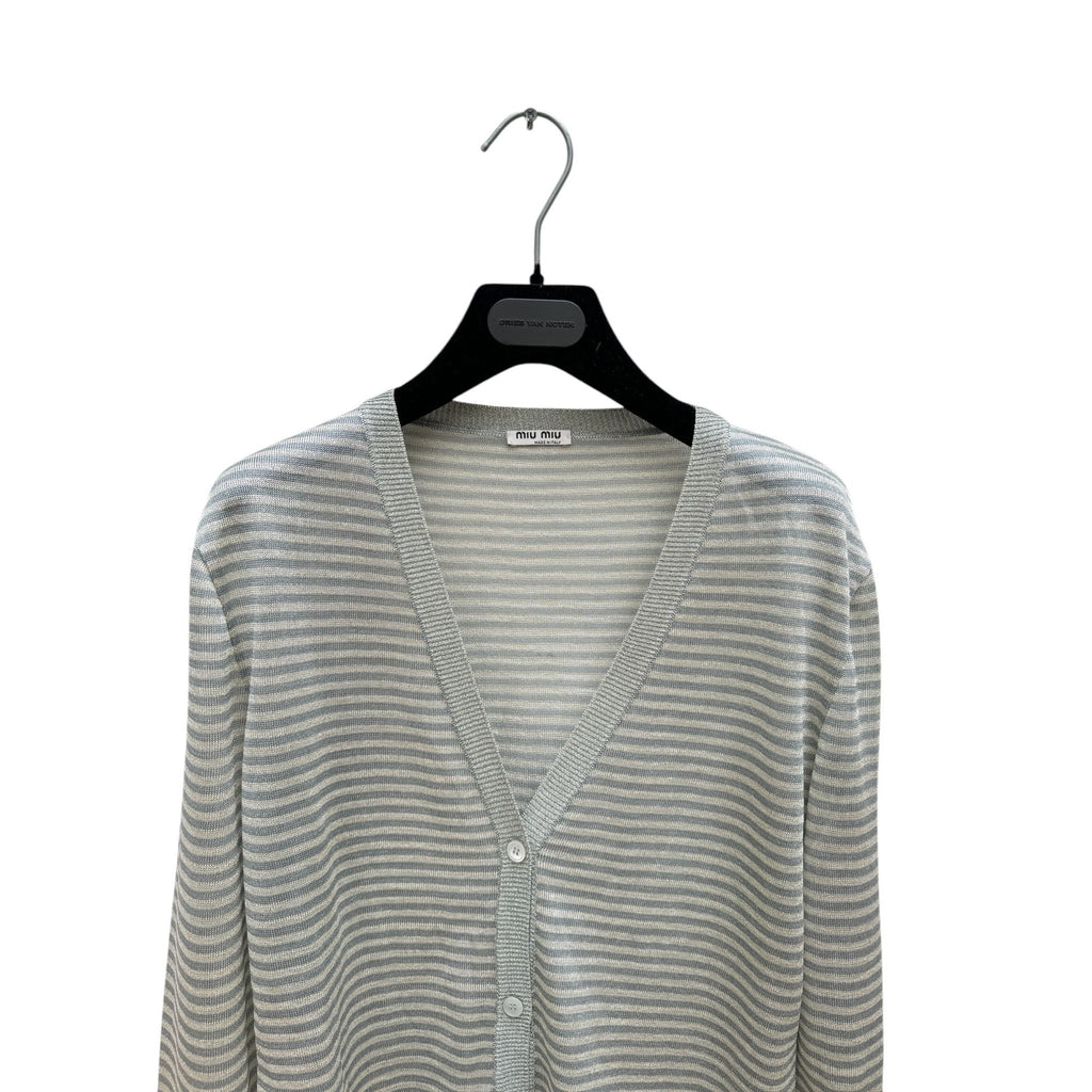 Grey Striped Shiny Cardigan