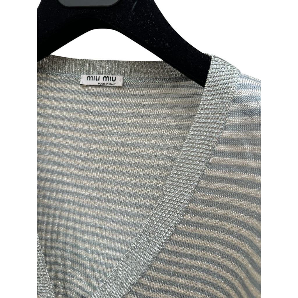 Grey Striped Shiny Cardigan
