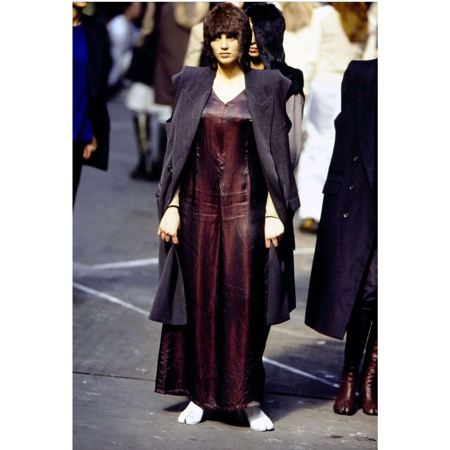 FW 1997 Burgundy Satin Runway Dress 