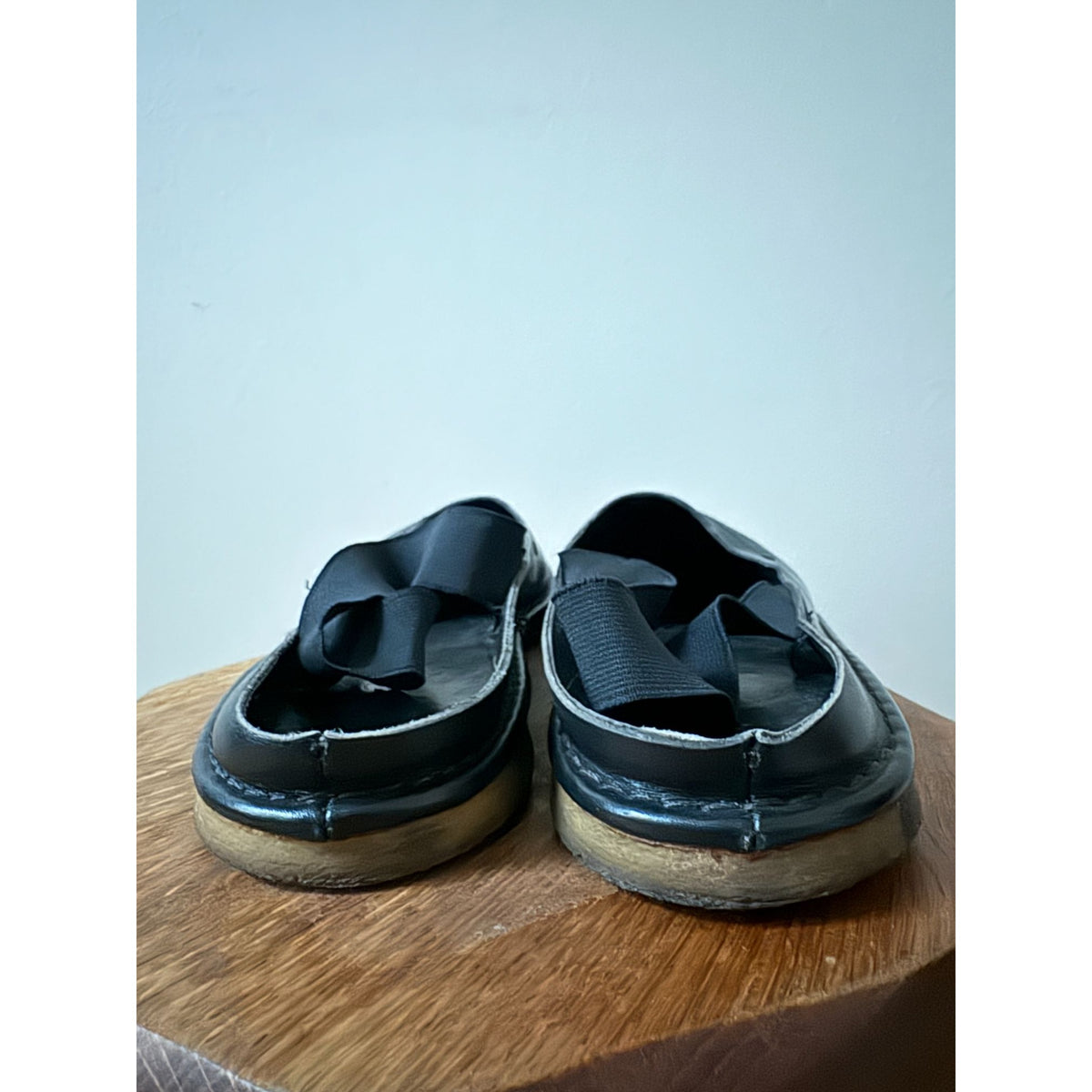 Black Leather Elastic-Strap Sandals