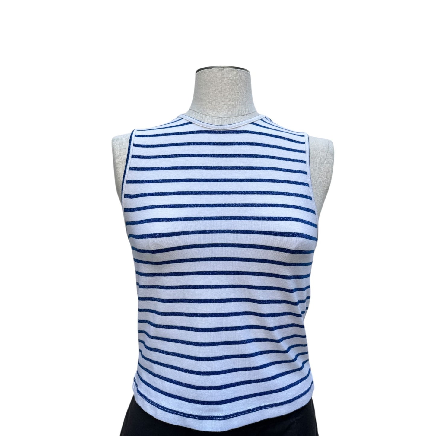 Vintage White & Blue Glitter Striped Top